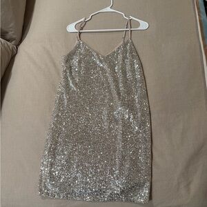Banana Republic Sequin Slip Dress in Chapagne/silver